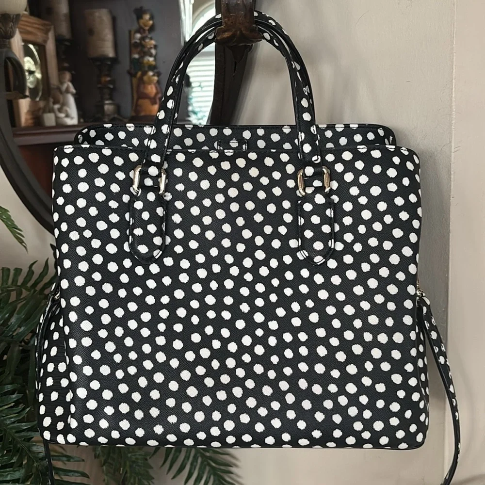 Kate Spade Black & White Dotted Handbag Crossbody Purse Evangelie Laurel Satchel